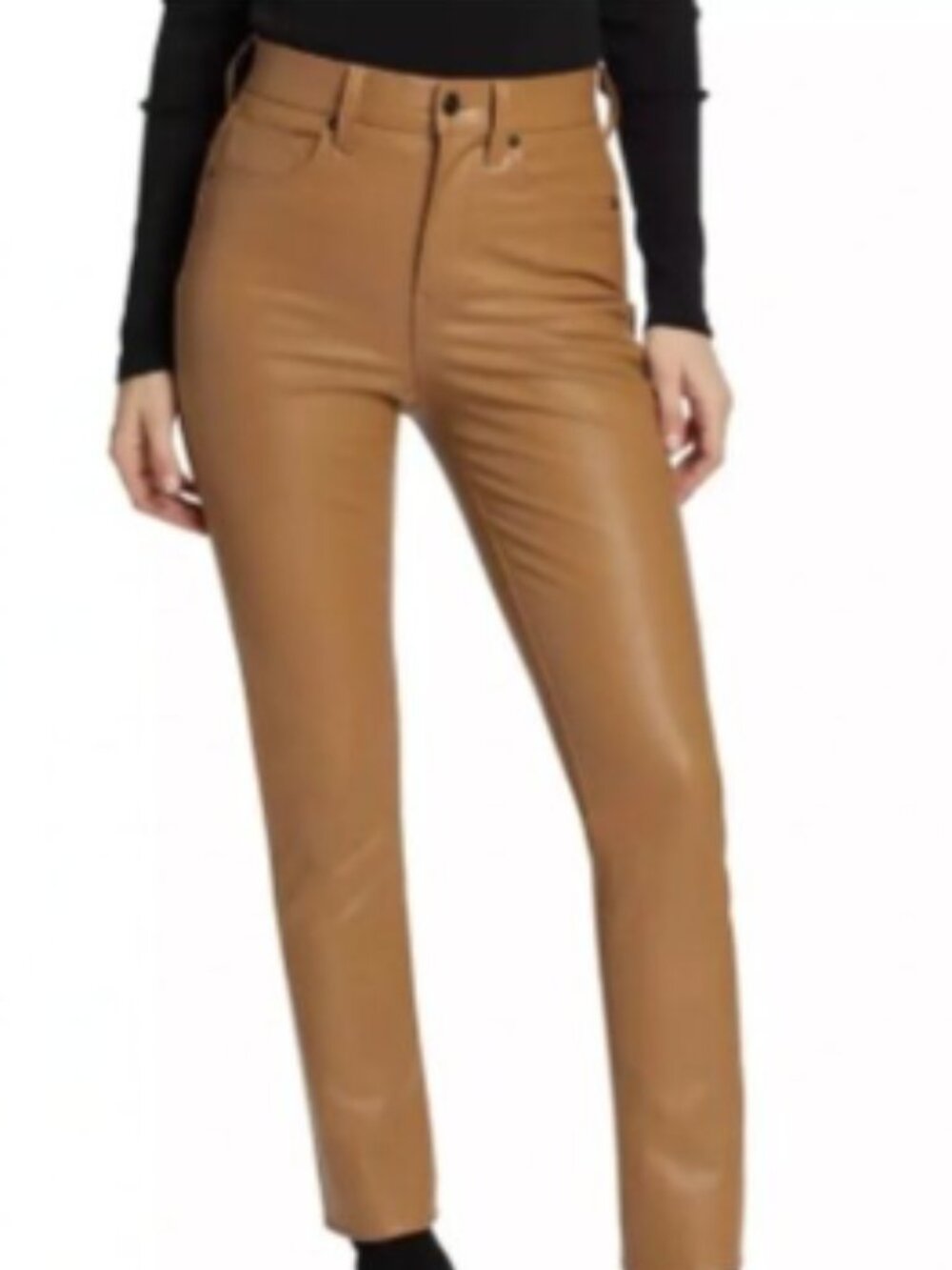 Veronica Beard Carly Kick Flare Pants Vegan Leather in Camel Size 26 - Picture 4 of 14